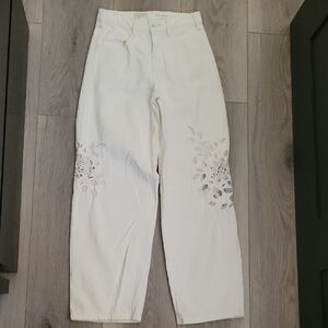 Pilcro Cream Jeans with Flower Cut Details